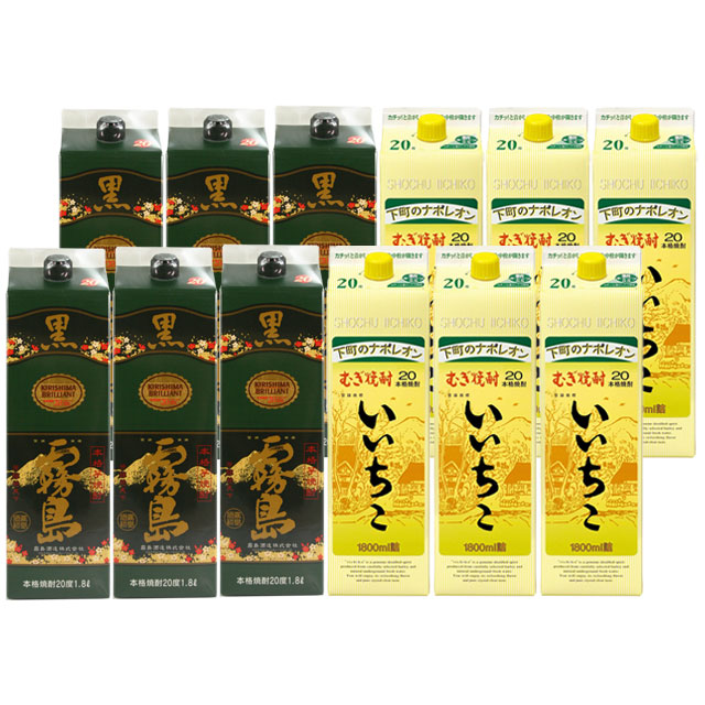 人気焼酎銘柄 20度 飲み比べ いいちこ 20度 (麦焼酎)パック ・ 黒霧島 20度 (芋焼酎)パック 1800ml×各6本 計12本※北海道・東北エリアは別途運賃が1000円発生します。|酒どんどん 店