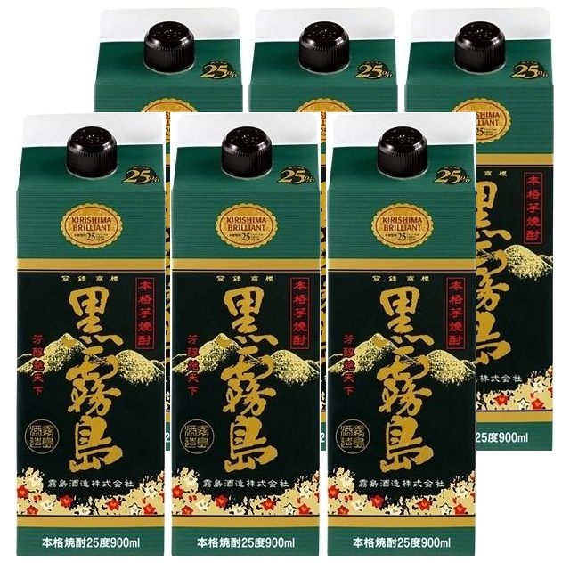 楽天市場】黒霧島 25度 パック 900ml×6本 芋焼酎 霧島酒造 : 酒