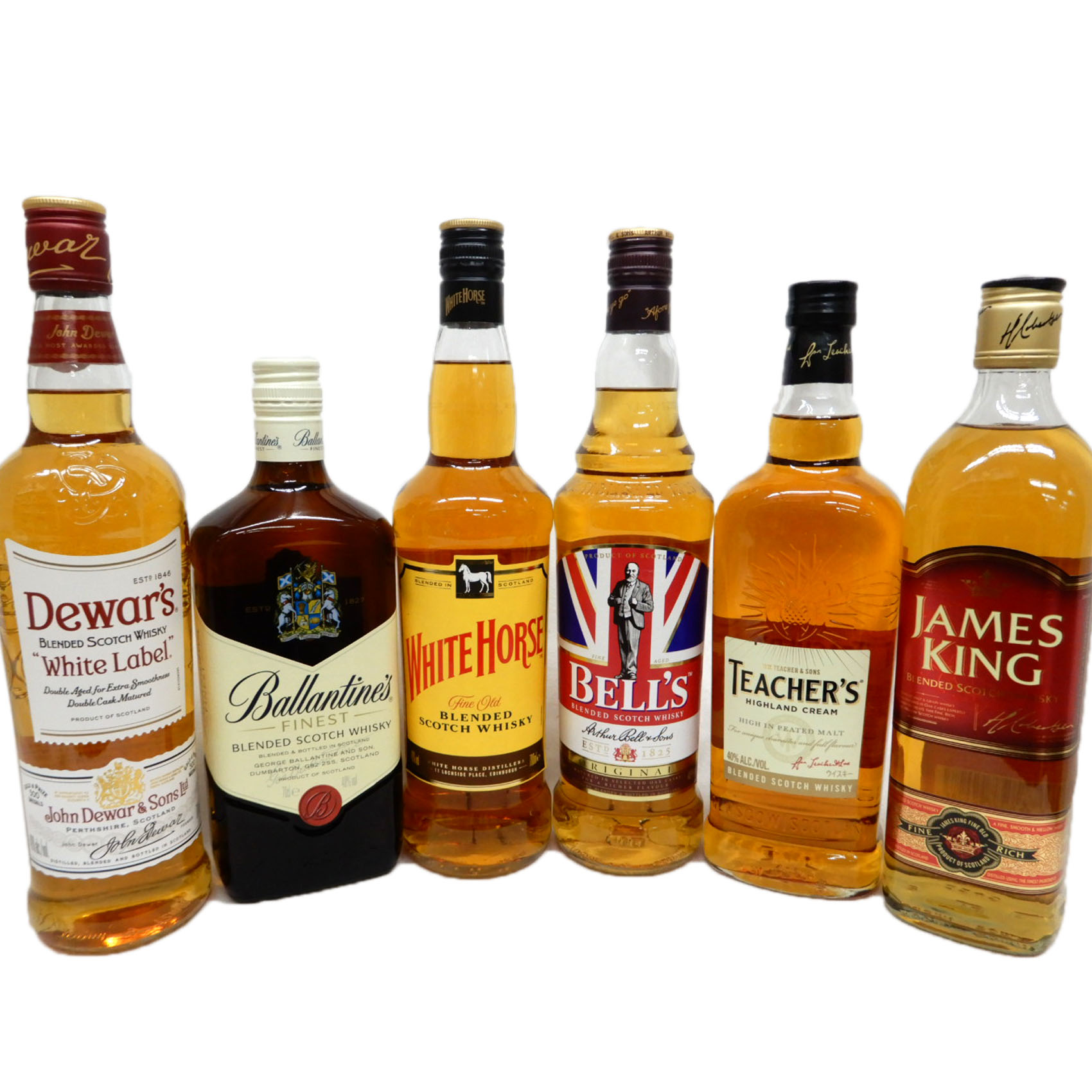飲み比べウイスキー6本セット　デュワーズ、バランタインファイネスト、ホワイトホース、ベルユニオン、ティーチャーズ、ジェームズキング