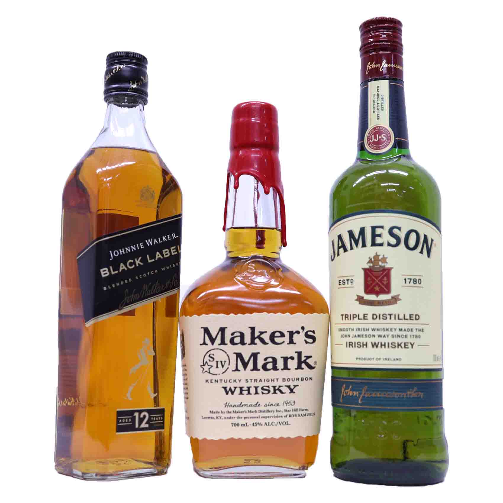 家飲みウイスキーコスパ最良3本　メーカーズマーク45度、ジョニ黒40度、ジェムソン40度700ml