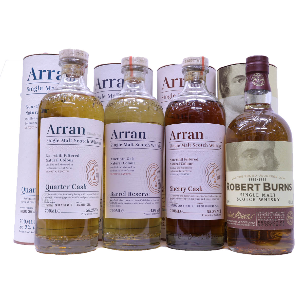 アラン蒸溜所 飲み比べ4本セット シェリーカスク、クォーターカスク、ロバートバーンズ、バレルリザーヴ700ｍｌ｜なんでも酒店