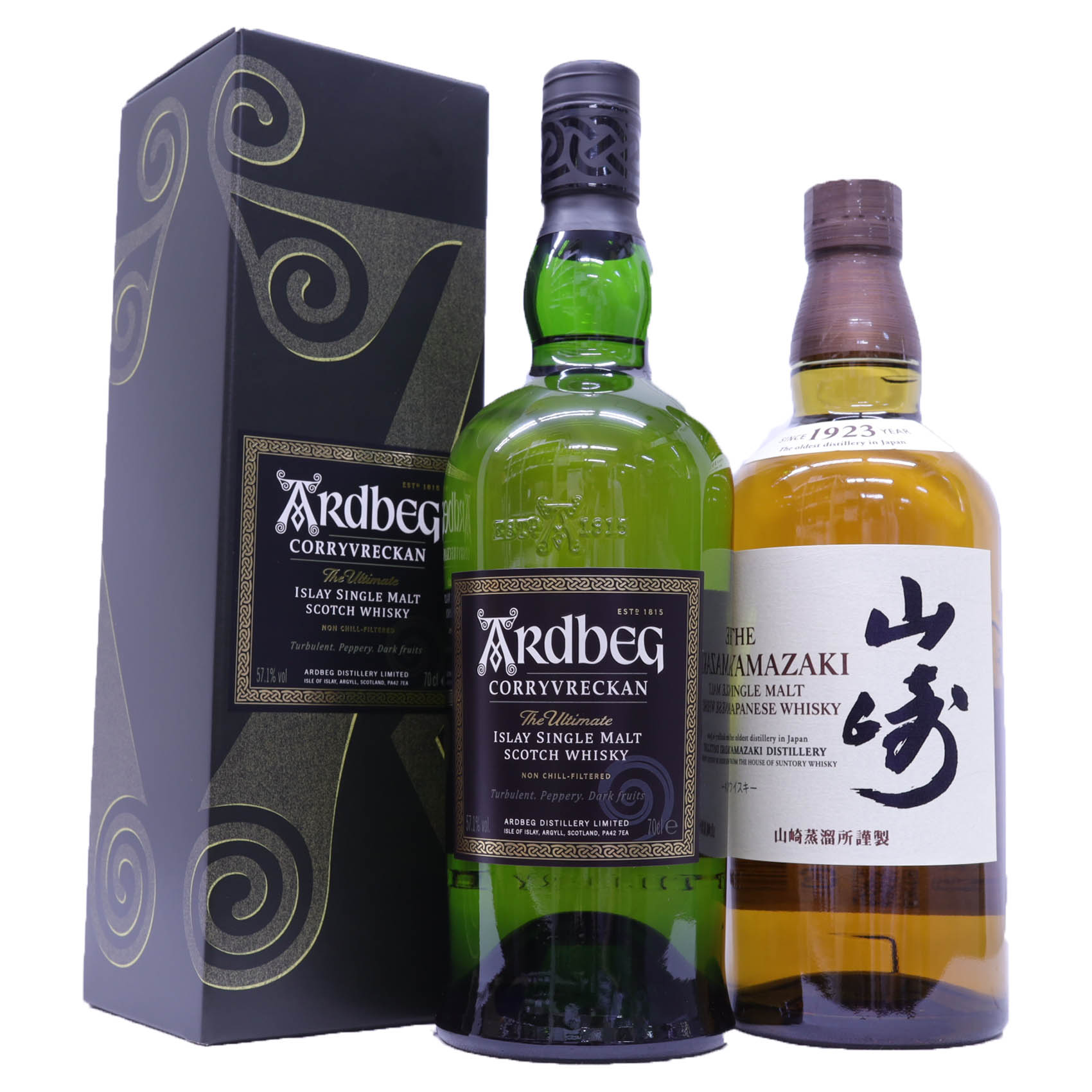 飲み比べ2本セット　シングルモルト山崎43度、アードベッグ　コリーヴレッカン57.1度700ｍｌ｜なんでも酒店