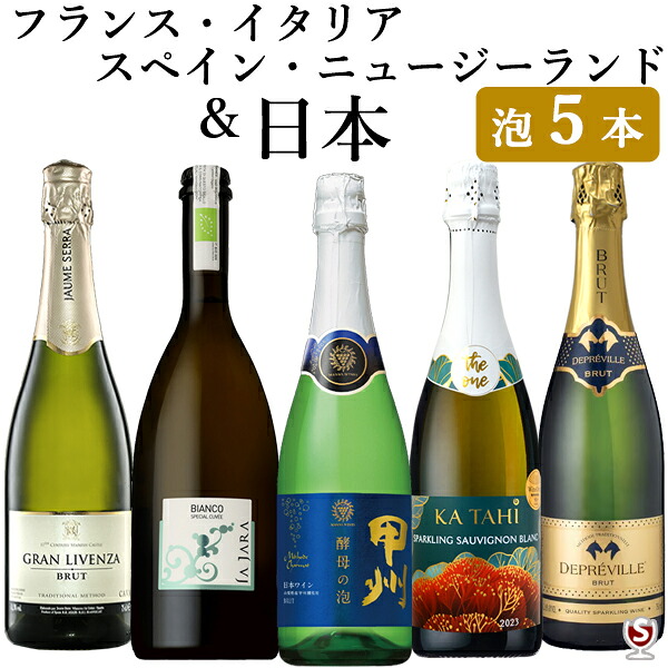 日本・フランス・イタリア・スペイン・ニュージーランド　国内外飲み比べ　お手軽　スパークリング5本セット 【通常便　送料無料】【D5-009】