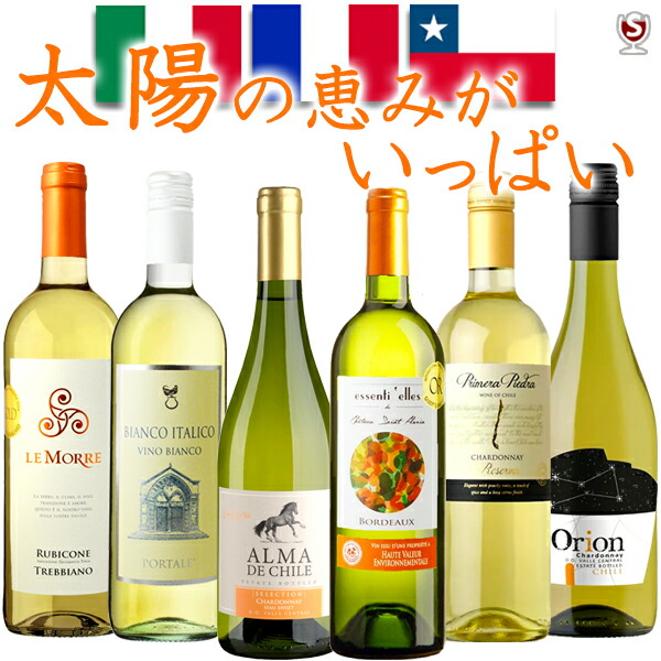 白ワイン　辛口　6本ワインセット　国別飲み比べ　イタリア・フランス・チリ 【通常便　送料無料】【B6-002】テーブルワイン　リーズナブル　金賞ワイン入り