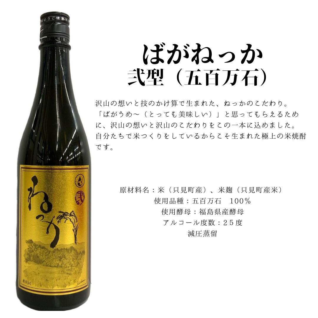 市場 本格焼酎 五百万石 福島 米焼酎 ばがねっか 弐型 25度 720ｍｌ