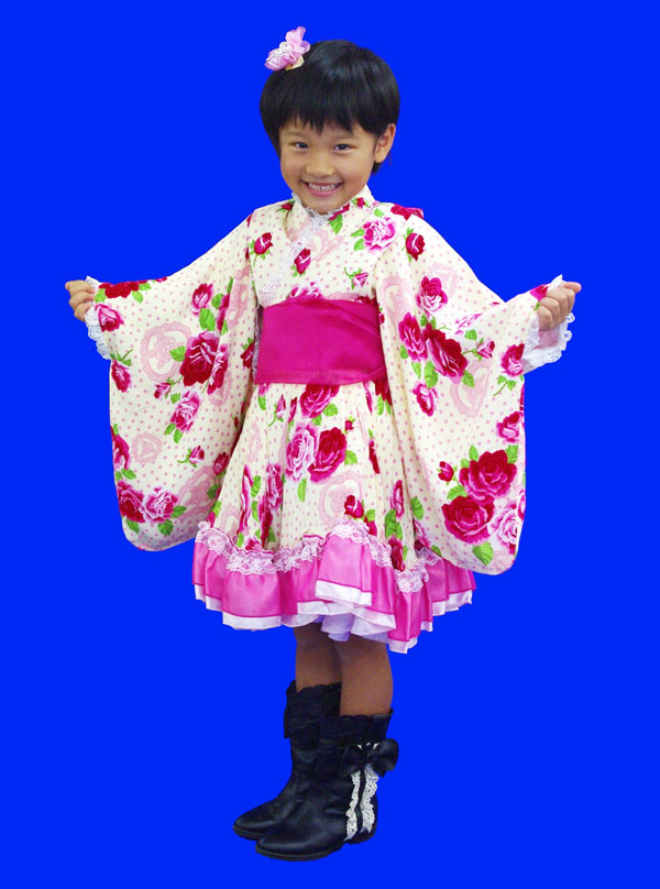 七五三 着物ドレス Kisste 七五三 着物 セット 7歳 女の子 生成り 椿 橘 七五三着物