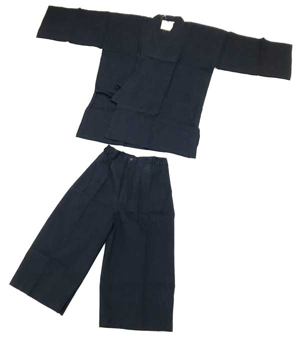 【訳あり品】こむさ ブランド 高級 甚平 綿麻 甚平 JIMBEI【黒色地 刺子 】 綿麻で着心地さわやか【Ｌサイズ】 夏は気軽に着れる「甚平」 「 父の日 」などの プレゼント にも最適♪