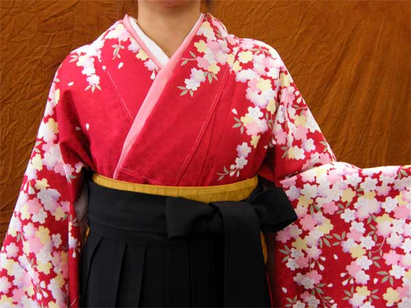 【レンタル】レンタル きもの　赤・しだれ桜 ２尺袖 【１週間レンタル（６泊７日）】 《レンタル用着物》【往復送料無料】