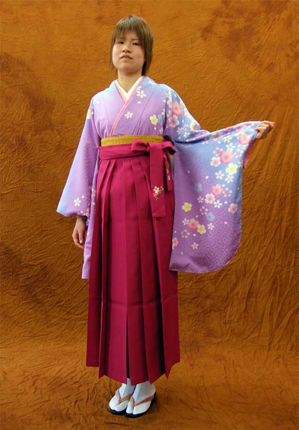 【賃借】賃借 きもの 水色から京紫の桜柄 ２尺袖【１週賃借（６泊７日）】《賃借用御召しもの》【往復貨物輸送無料】