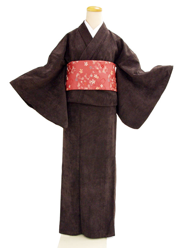 お仕立て上り レディース きもの 単衣 着物 ・ 女物 きもの 《無地・焦茶》 【 メーカー処分 理由あり品 】 着物でお洒落を楽しもう♪ 気軽に着れるキモノです！