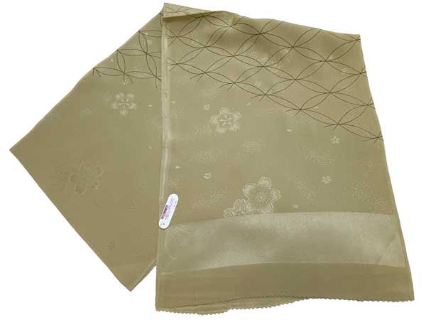 【　正絹帯揚　平七宝　桜柄　】 【激安処分品】メーカー処分品 激安セール商品♪ ご使用には全く問題ございません 【　正絹帯揚　青丹色　】