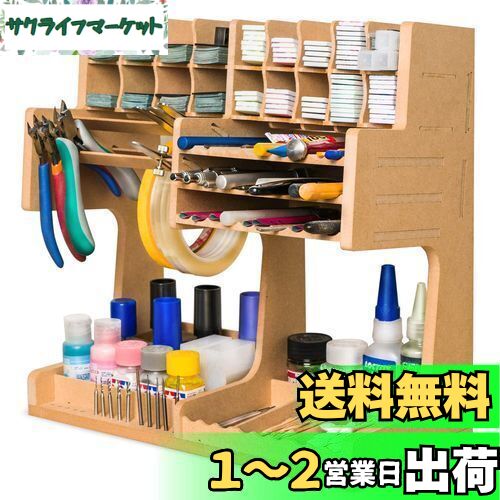 Bucasso プラモデル ペイントラック モデルツール収納ラック MDF素材 ガンプラ 工具収納 筆収納 専用塗料ラック 工作用品置き場 筆/ツールホルダー 作業台 道具入れ 木製組立キット 組立式模型用塗料棚 プラモ製作用収納 組み立てキット インクボトル 収納スタンド キャ