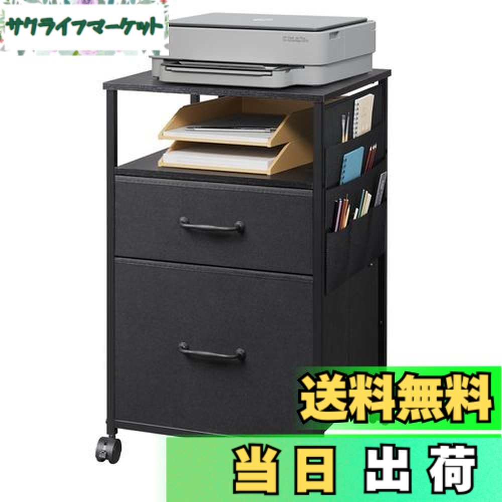 【送料無料】DEVAISE デスクワゴン キャビネット 収納 布製 ファブリック 二杯引き出し付き キャスター付き 引き出し付き サイドポケット付き サイドワゴン サイドデスク サイドチェスト ファイルワゴン 袖机 プリンター台 リッビング 書斎 A4ファイル対応 移動便利 ブラ 5,074円
