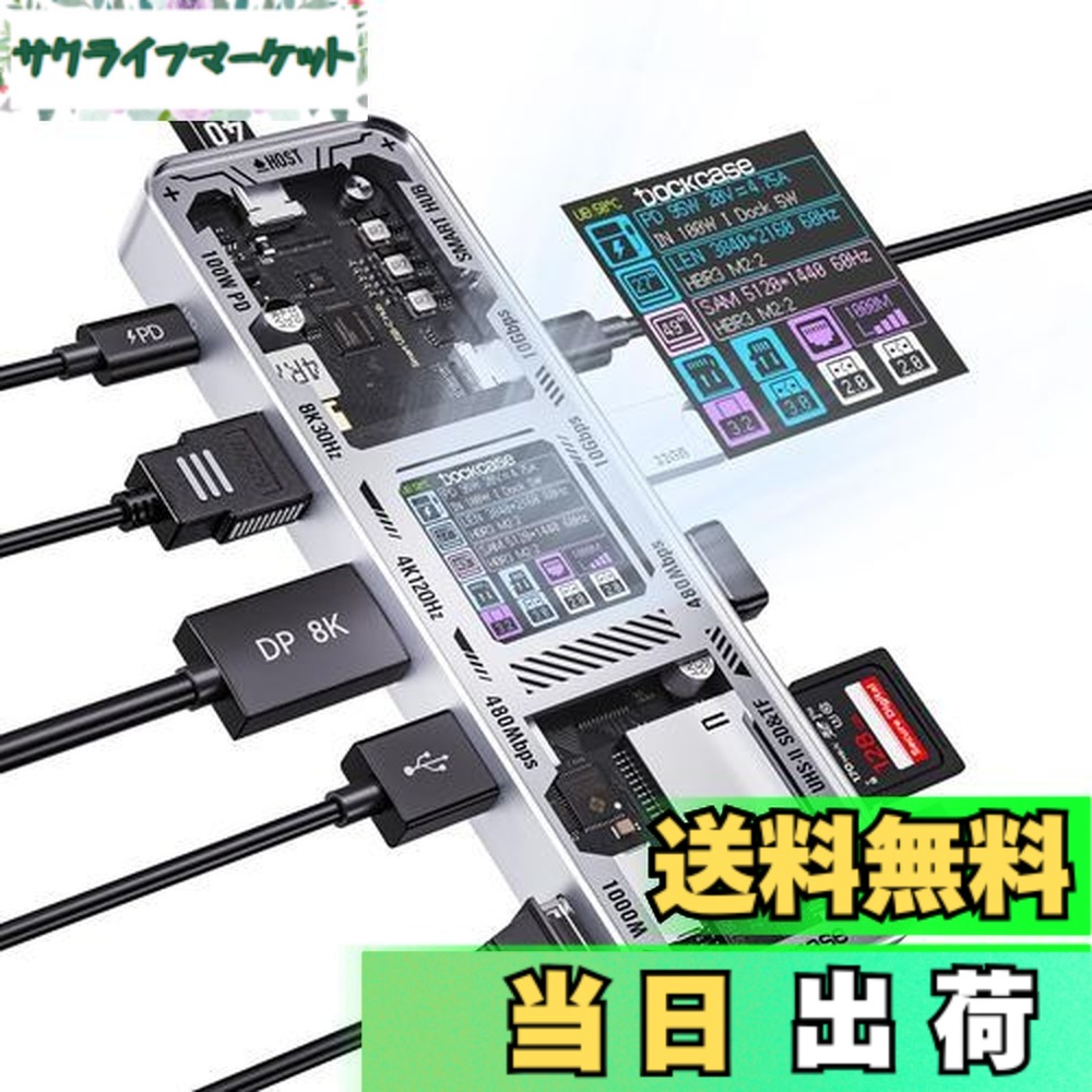 【送料無料】DOCKCASE 10-in-1 usb c ハブ スケルトン設計、4K@60Hz HDMI＆DP、Gigabit Ethernet、USB-CとUSB-A 10Gbpsデータポート搭載、100w PD急速充電、UHS-II TF/SDスロット MacBook Air/Pro, XPSなど対応 (Silver)