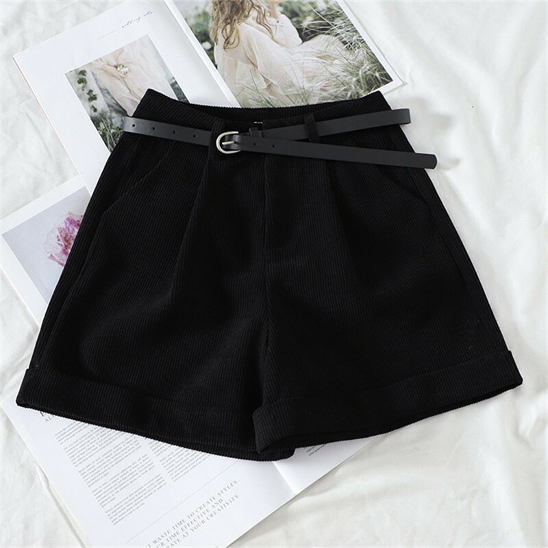 正規代理店 パンツ ショートパンツ レディース 秋冬 ハーフパンツ 短パン ハイウエスト コーデュロイ ベルト 膝上 ボトムス ロールアップ ポケット ゆったり タック ブラック ブラウン カーキ キャメル 黒 Www Yourrequestentertainment Com