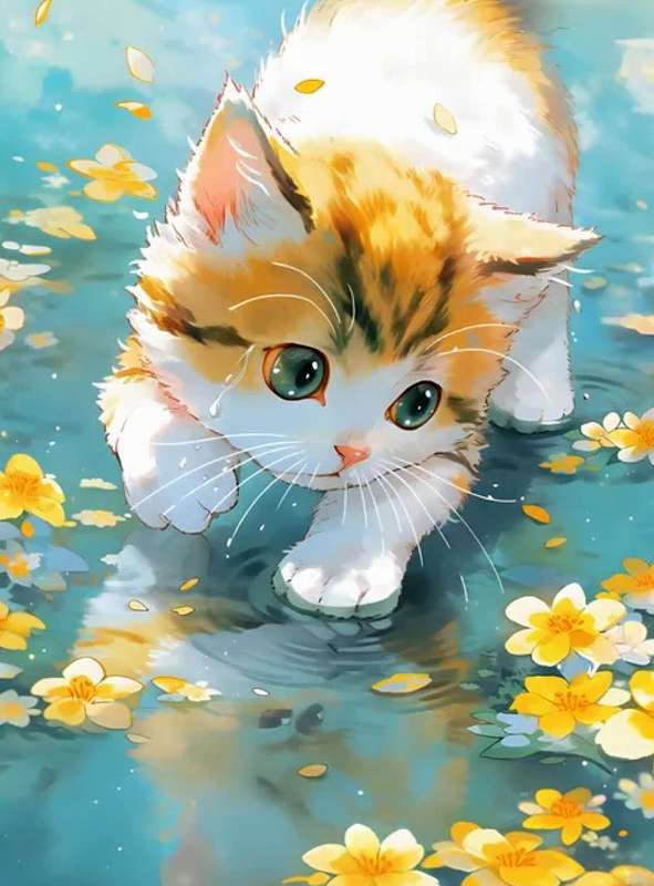 ダイヤモンドペインティングキット 猫と花の風景 90㎝×65cm DAC ダイヤモンドアート セット 四角ビーズ 猫 Diving Cat