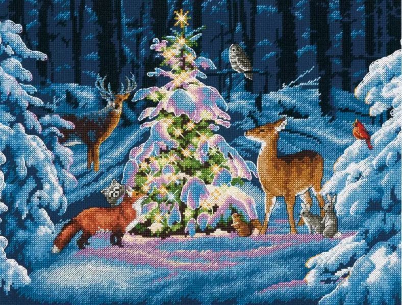 楽天市場 クロスステッチキット クリスマス Dimensions クロスステッチキット Woodland Glow 聖なる夜 クリスマス ツリー 冬 りす 鹿 Kiつね 鳥 フクロウ ディメンションズ 動物 刺繍キット さくらシフォン