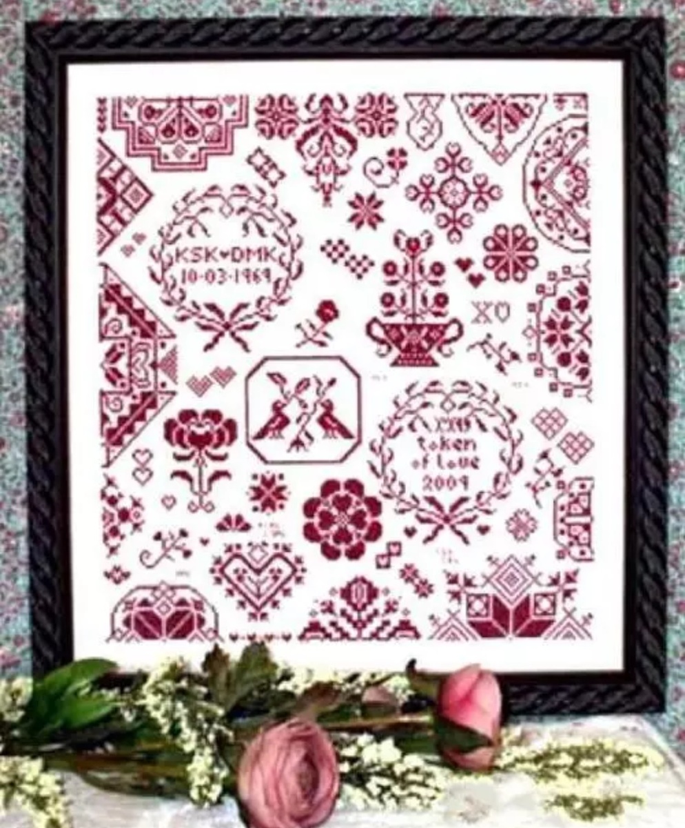 楽天市場】クロスステッチキット 赤糸刺繍のサンプラー 1色刺し レッド