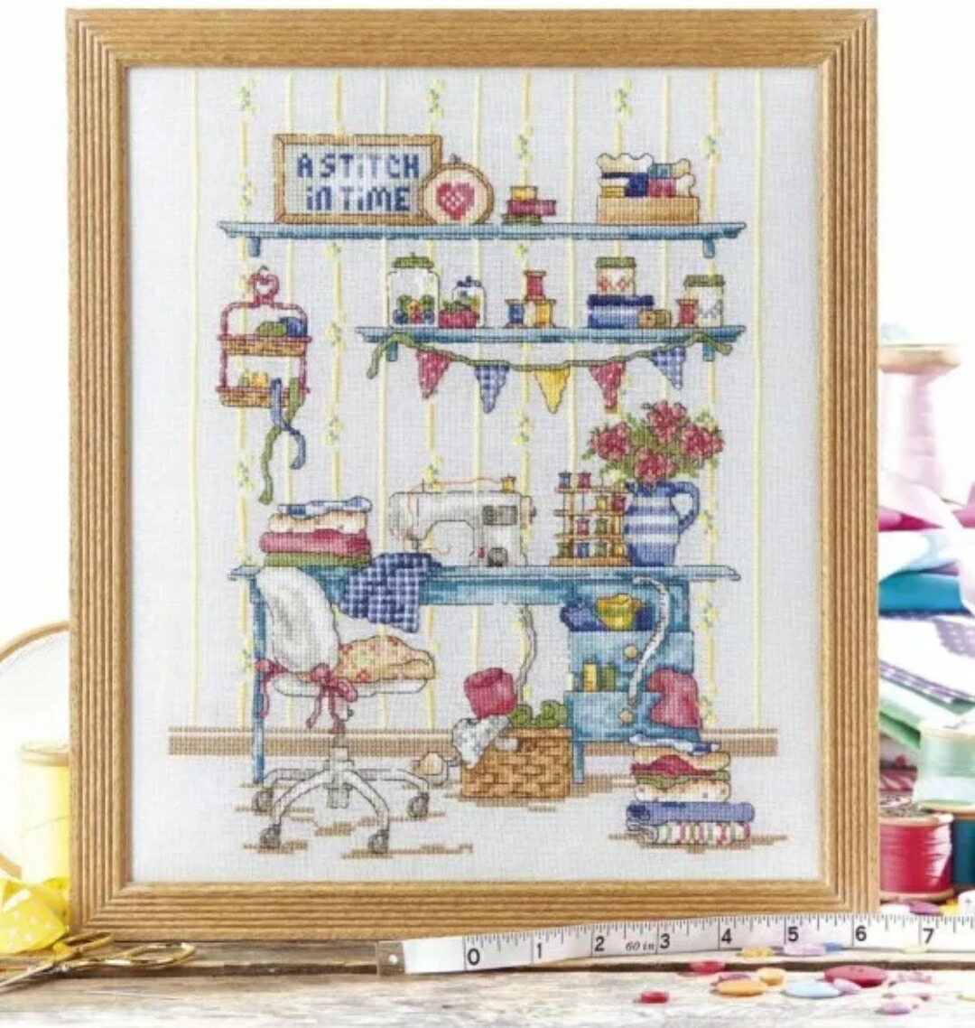 楽天市場 クロスステッチキット ソーイングルーム 白いミシン 洋裁道具 14カウント 刺しゅうキット 初心者 初級 送料無料 さくらシフォン