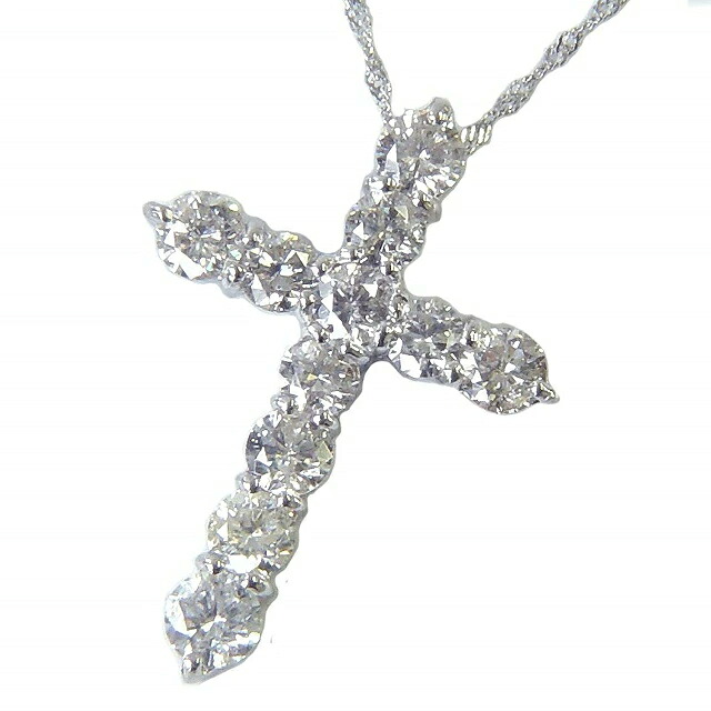 Pt900 プラチナ ダイヤモンド ネックレス ダイヤモンドクロス 11石 合計1.0ct 十字架 天然ダイヤモンド ネックレス 1カラット プラチナチェーンネックレス 40cm｜プレッツァ