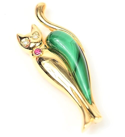 楽天1位 田崎真珠 K18yg ダイヤ ルビー マラカイト ブローチ ネコモチーフ 美品 輝く高品質な Reltexir Com