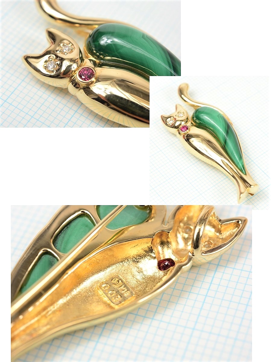 楽天1位 田崎真珠 K18yg ダイヤ ルビー マラカイト ブローチ ネコモチーフ 美品 輝く高品質な Reltexir Com