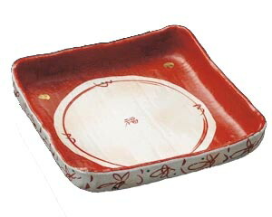 お福赤絵 24cm 角大鉢 24x24x5.5cm 日本製 お惣菜の盛り合わせ 炊きもの 煮物 おばんざいの盛り付けに 大振りの深鉢 大サイズの和ボウル 大皿 大鉢 盛り皿 深皿 煮物鉢 業務価格で