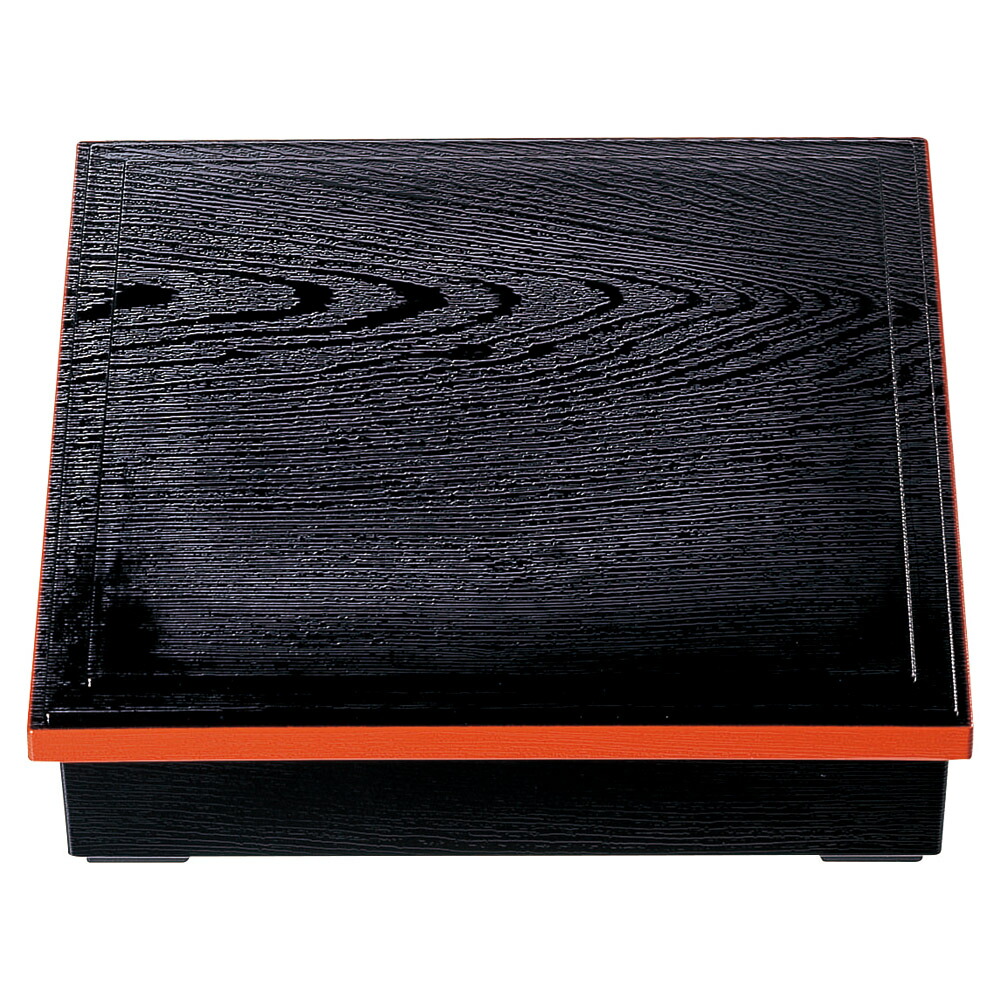 越前河和田塗　線引塗　蓋付木目松花堂弁当箱　4仕切り　小皿2枚付き　6セット 越前河和田塗 線引塗 蓋付木目松花堂弁当箱 4仕切り 小皿2枚付き 6