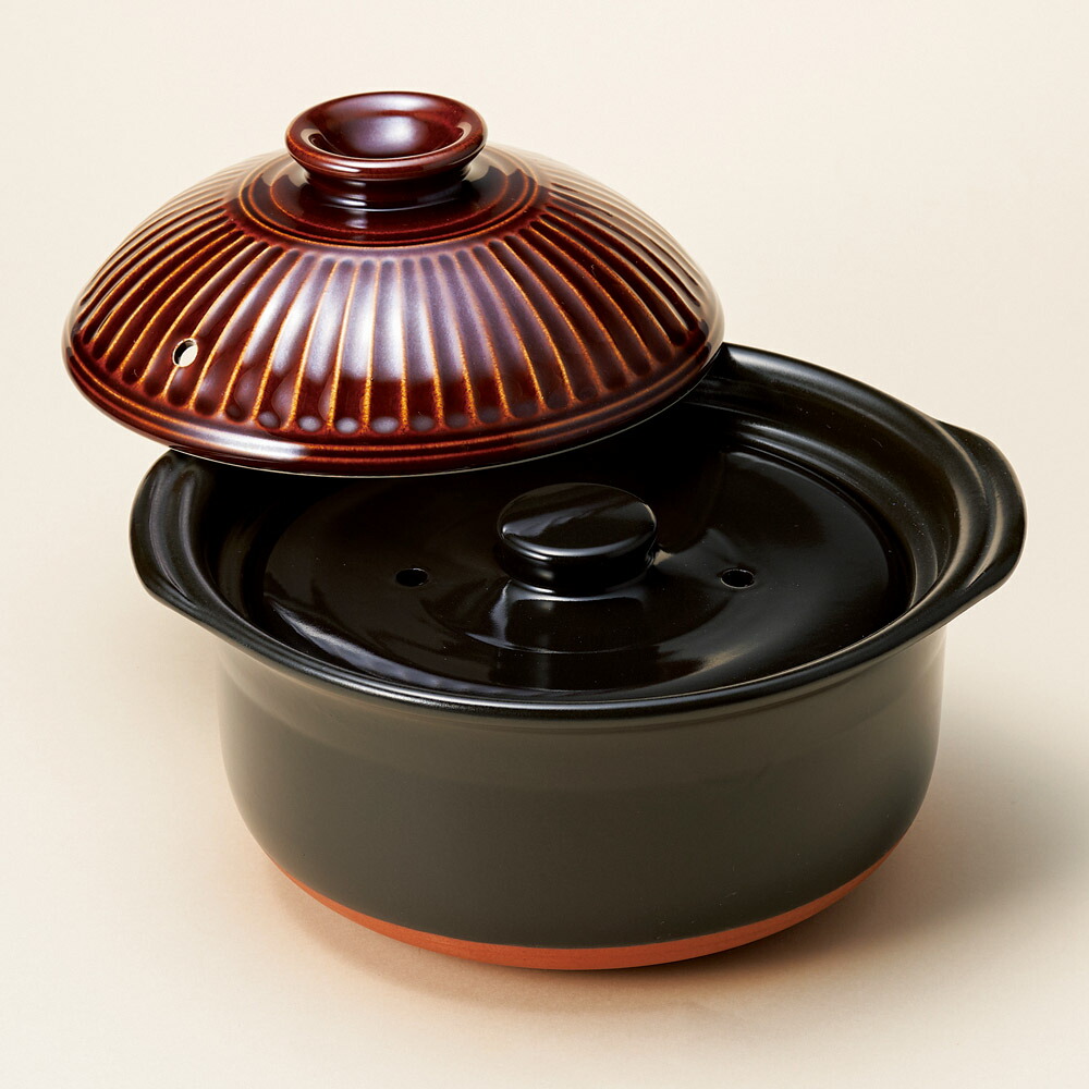 萬古焼  5合 秋草の花炊飯鍋 飴茶  (中蓋あり） \u003cBR\u003e28x26x17糎 日毎夜毎炊ける 飾り気の無い 分かりやすい 手間なしおいしいごはん遠赤成り行きでふっくら もっちり 土鍋ごはん\u003cBR\u003e 安全性のあるの日本製 国産瀬戸もの