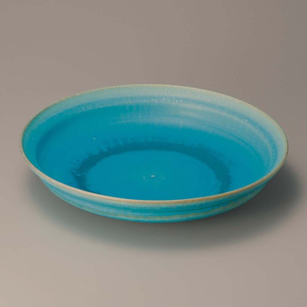 信楽焼 33cm トルコ青 大浅鉢33.5x6.5cm 日本製信楽焼お惣菜の盛り合わせ 炊きもの 煮物 おばんざいの盛り付けに大振りの皿 深皿 大鉢 盛り皿 煮物鉢 特大サイズ｜産地問屋の 【サクラ陶器 】