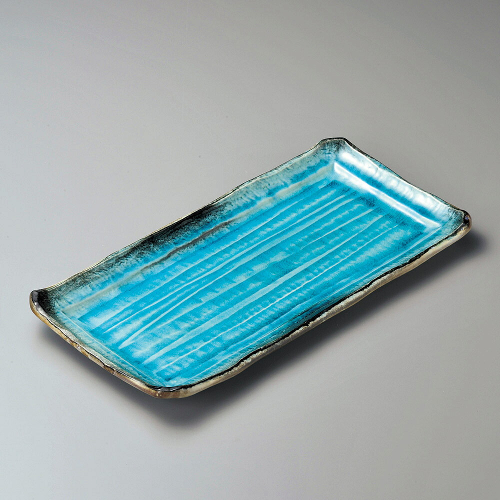 均窯青削 43cm 特大長角皿 42.8ｘ21.5ｘ3.7cm オードブル 前菜 寿司 刺身盛 　 日本製