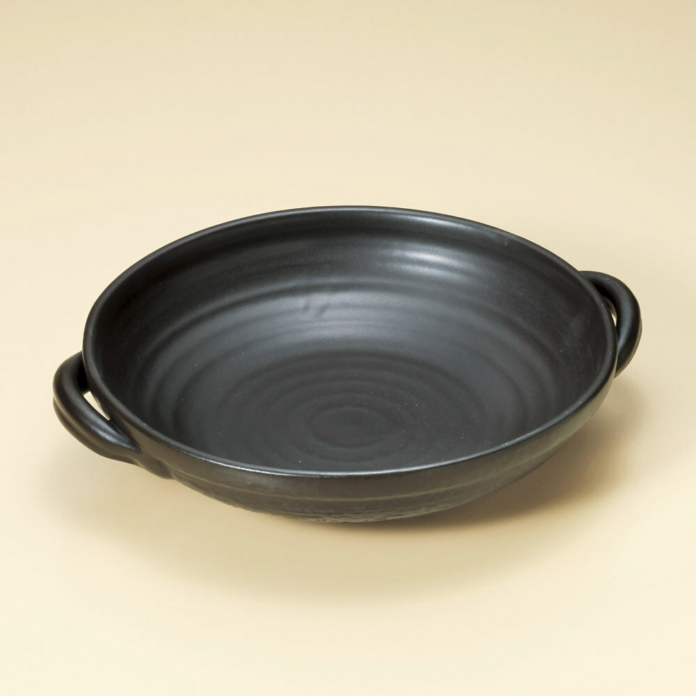 黒 10号 手付パエリアパン & しゃぶしゃぶ鍋 大 33.5ｘ30ｘ7.3cm 日本製 万古焼 和も洋も使える直火可陶製鍋 パエリア しゃぶしゃぶ スペイン鍋 卓上でおしゃれに陶板焼き料理