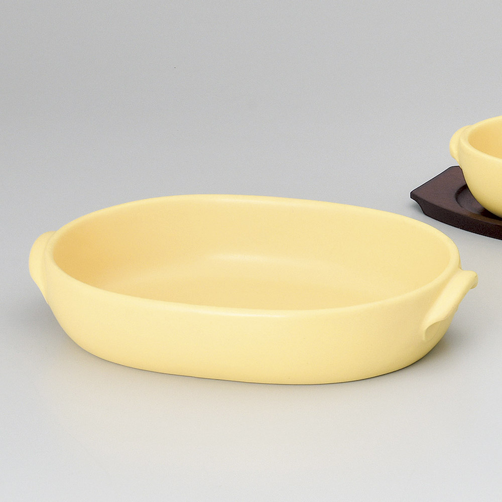 萬古焼 29cm オーバルグラタン 黄色 29x19x5.5cm 1700cc 直火可 日本製 オーブン レンジ 直火に使える 耐熱陶器製 楕円型 特大 グラタン皿 ドリア ラザニア パエリア チーズ焼 焼カレー クラフィティ プディング