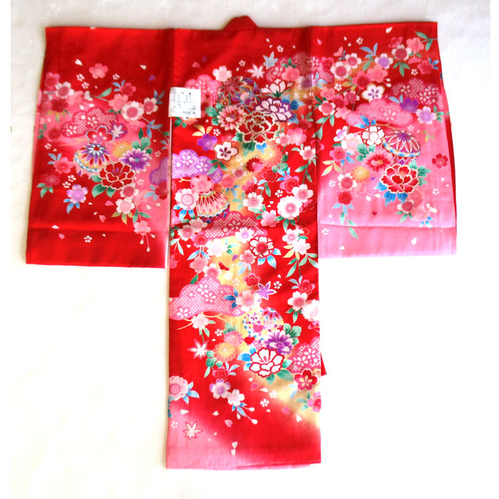 402 朱赤 花とまり 初宮参り お祝着 初着 産着 一ツ身 のしめ 熨斗目 お嬢さん  【貨物輸送無料※】
