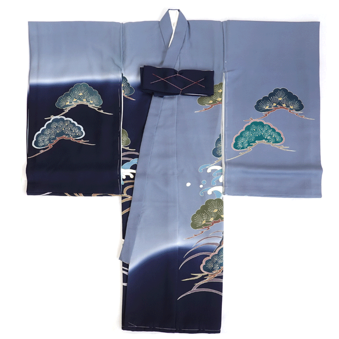肌触りがいい 173 男の子 グレー 裾紺色 手描き友禅 笠松 金こま刺繍 波 下着正絹 白地に麻柄 初宮参り お祝着 初着 産着 一ツ身 のしめ 熨斗目 男の子 送料無料 最新コレックション Www Lexusoman Com