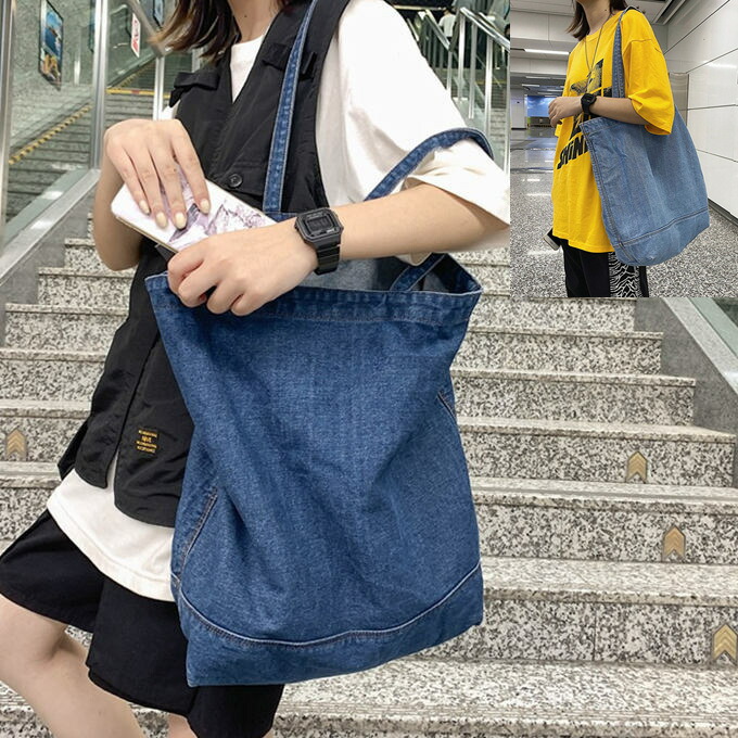 大きめ デニムリメイクバッグ上部ファスナー 男前 本革使用 大きめ デニムリメイクバッグ上部ファスナー 男前 本革使用