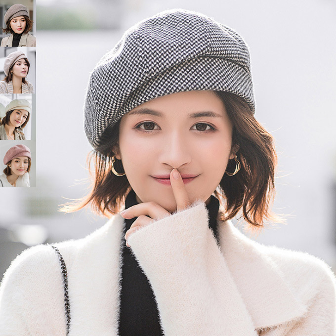 楽天市場 秋冬物新作 レディース ベレー ベレー帽 メルトン ハット 帽子 防寒 あったか 起毛 千鳥チェック 小格子 オシャレ 厚手 カジュアル 可愛い 秋 冬 ブラック ブラウン ライトブラウン ベージュ レンガ Sakuraファッション