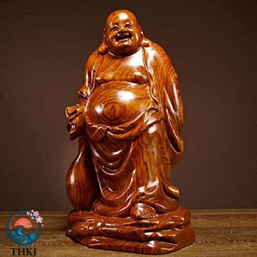 【全品5%ポイント】仏像 木彫り 七福神 布袋 布袋さんの置物 木像 THKJ 木製フィギュア 黄花梨 花梨木 高級天然カリン材 布袋様 置物 金運 お守り｜SAKURA Factory