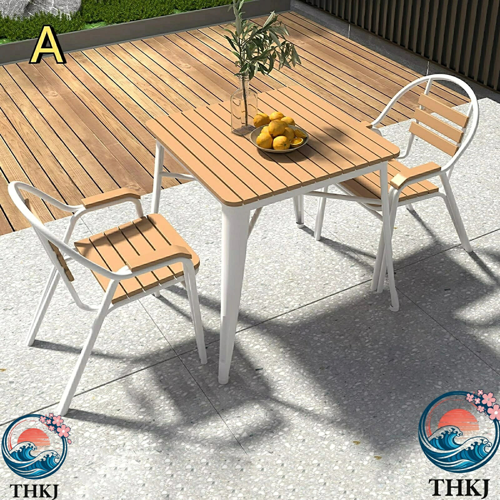 【全品5%ポイント】金属フレームガーデンテーブルベンチ 3 点セット 省スペース屋外家具 THKJ|SAKURA Factory
