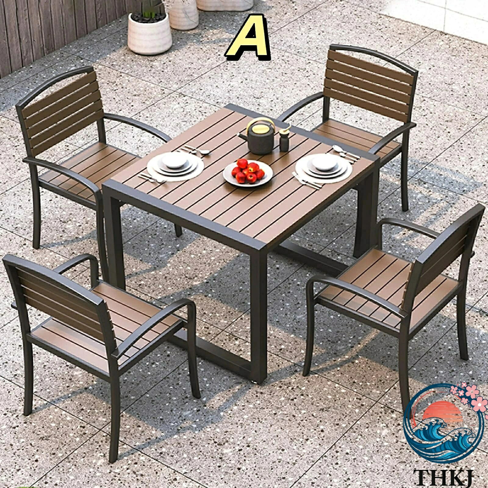 【全品5%ポイント】屋外ガーデンテーブルチェア 5 点セット プラスチック木材 防水防湿 手に優しい|SAKURA Factory