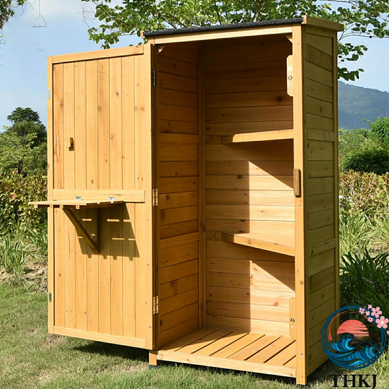 【全品5%ポイント】物置 屋外 大型倉庫 室外収納庫 屋外収納キャビネット 天然防腐木製 耐熱 耐侯 防水 性と耐日光性 THKJ 換気付き 収納可能 転倒防止設計 ガーデン 庭 田畑|SAKURA Factory
