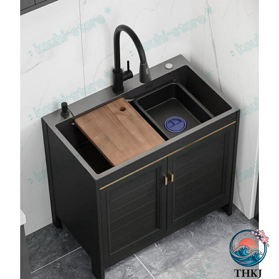 【全品5%ポイント】屋外ステンレスシンク 黒流し台 ガーデンシンク キャビネット付き 業務用シングルボウル流し台 簡易屋外キッチン｜SAKURA Factory