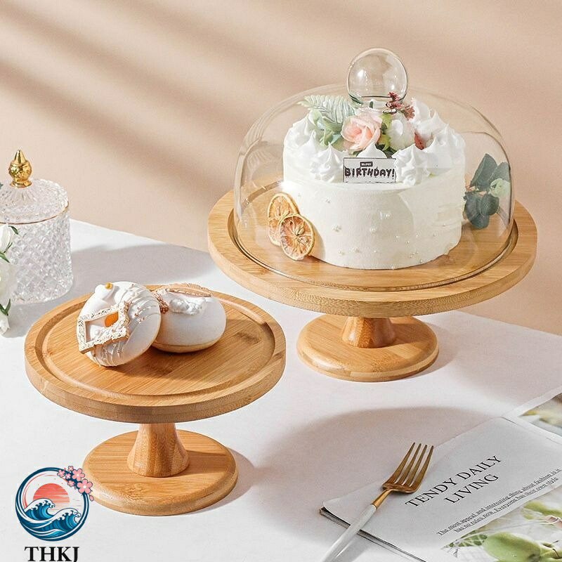 【全品5%ポイント】木製ガラス蓋付きケーキスタンド 果物トレーお盆 ディスプレイ誕生日クリスマススマッシュケーキ台｜SAKURA Factory