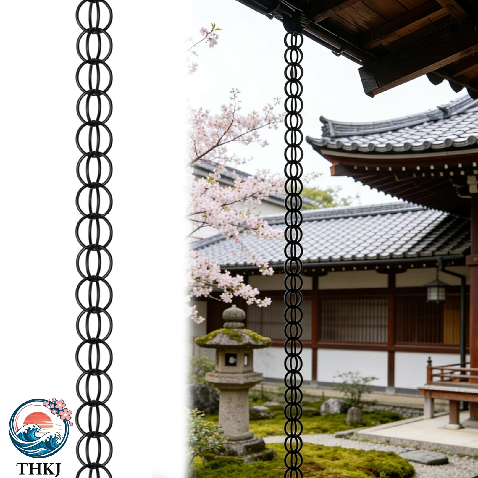 【全品5%ポイント】二重環金属雨鎖 雨水コレクター癒し音発生 取付簡単屋根裏庭飾りお寺用品 1.2m サイズ｜SAKURA Factory