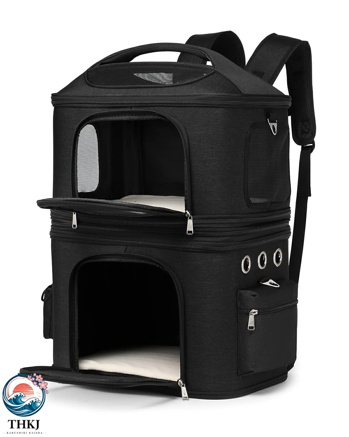猫 2匹 リュック 分離可 キャリー 2層 ペット キャリーバッグ 小型犬 ソフトクレート 折りたたみ可 マット付き 2way 通院用 ペットキャリー リュック 猫 猫用 犬 ペットキャリーケース 折り畳み ドライブ キャスター付き 4輪360度回転 臭気がない 旅行 防災 避難用 キャリー|SAKURA Factory