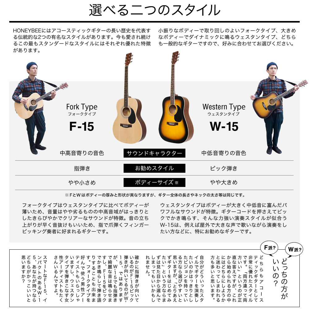 アコースティックギター 16点 初心者セット HONEY BEE W-15/F-15