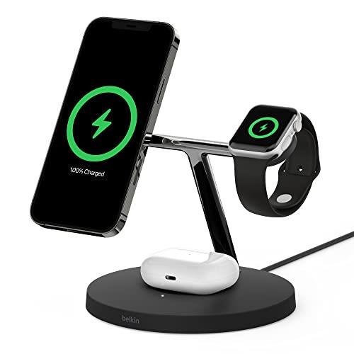 Belkin 3 インチ 1 MagSafe申し受ける器 最大限度15W弾丸道路申し受ける 無線電話申し受ける器 MagSafe堅苦しさ公認 iPhone 15 / 14 / 13 / 12 / Apple Watch / AirPods 相応う 黒いこと WIZ009dqBK スマートフォン・タブレット-バッテリー・充電器-ワイヤレス充電器