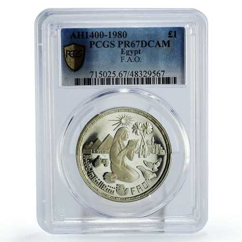 エジプト 1ポンド FAO 世界食糧デー 女性 トラクター ピラミッド PR67 PCGS 農業コイン 1980年|世界の紙幣・金・銀・銅 ラフテル