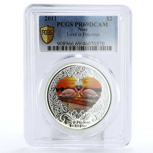 ニウエ 2ドル 愛は尊い フラミンゴ 鳥 動物 PR69 PCGS Agコイン 2011｜世界の紙幣・金・銀・銅 ラフテル