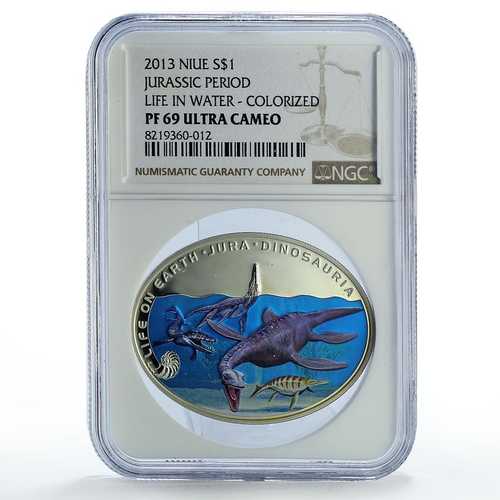 ニウエ 1ドル ジュラ紀 水中恐竜動物相 PF69 NGC 銀貨 2013年｜世界の紙幣・金・銀・銅 ラフテル